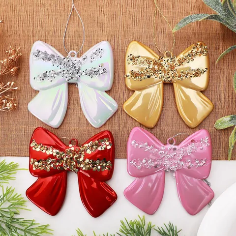 Ornamento Fiocco per Albero di Natale Dipinto a Mano PC Plastica Luccicante Fiocco Decorazione Sospesa per Natale Festival Festa Albero Fai Da Te