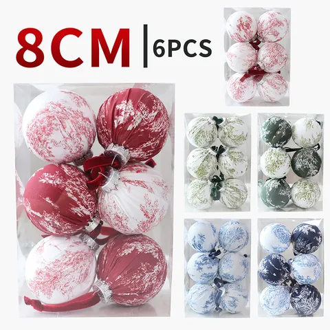 Christmas Printed Cloth Wrapped Balls Set Plastic Ornaments Decorative Hanging Balls For Christmas Tree Decor Holiday Party Supplies