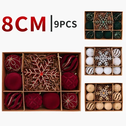Velvet Christmas Ball Ornaments Snowflake Plastic Special-Shaped Pendants For Christmas Tree Festive Home Decoration Ornaments Collection