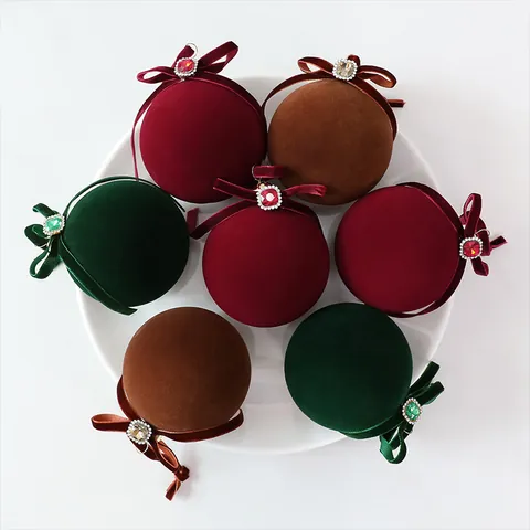 Bolas de Navidad de Terciopelo Flocado Con Lazo y Diamantes de Imitación Adornos Colgantes Colección de Decoración Festiva
