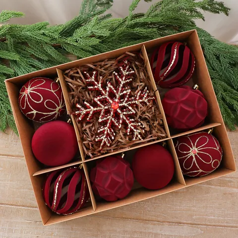 Velvet Christmas Ball Ornaments Snowflake Plastic Special-Shaped Pendants For Christmas Tree Festive Home Decoration Ornaments Collection