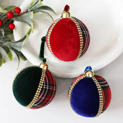 Bola de Navidad de Terciopelo a Cuadros Adorno de Bloques de Color Strass Colgante para Árbol de Navidad Decoración Festiva