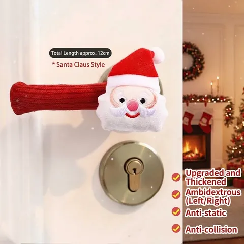 Christmas Door Handle Covers Santa Claus Tree Hanging Ornaments Plush Knitted Fabric For Holiday Home Decor Party Decoration