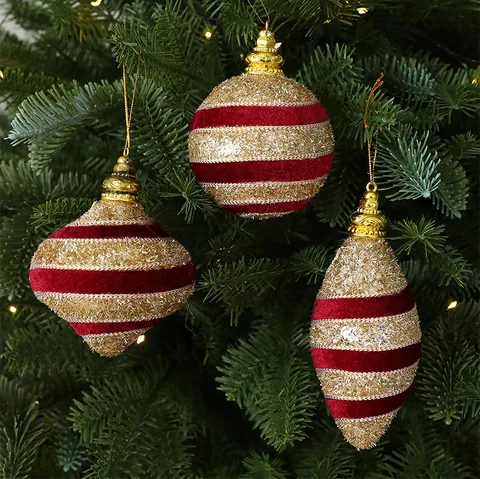 Bolas de Navidad Rojo Vino Oro Espuma Terciopelo Purpurina Rayas Cebolla Lágrima Colgantes Árbol Decoración Fiesta Navidad