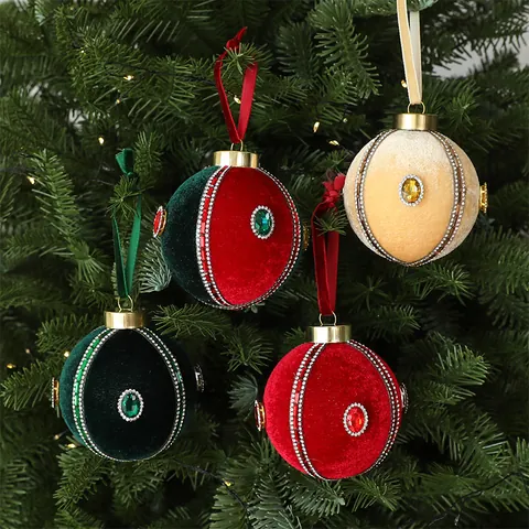 Palle di Natale in Velluto Strass Pietre Preziose Rosso Verde Oro Albero di Natale Decorazioni Appendere Per Casa