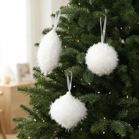 Ornements de Noël en Peluche Blanche Brillante Boules en Mousse à Paillettes Forme Oignon Olive Décorations de Sapin Fête
