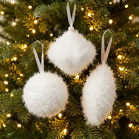 Ornements de Noël en Peluche Blanche Brillante Boules en Mousse à Paillettes Forme Oignon Olive Décorations de Sapin Fête