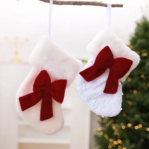 Calcetines de Navidad de Terciopelo Colgantes Con Lazo Grande Rojo Blanco Verde Adorno Festivo para Chimenea Árbol Decoración Navidad
