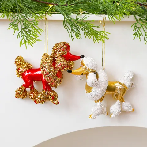 Ornamento Sospeso a Forma di Barboncino con Paillettes di Natale Ciondolo Statuina di Cane Miniatura Galvanizzato Per Albero