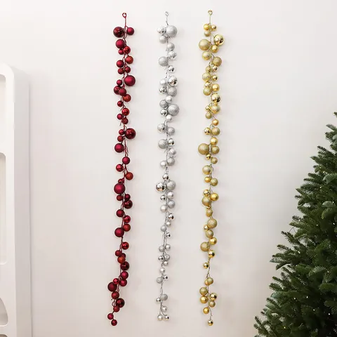 Longue Guirlande de Boules de Noël Cordon Décoratif pour Fêtes Hôtel Centre Commercial Ornements Plastique Brillant Mat