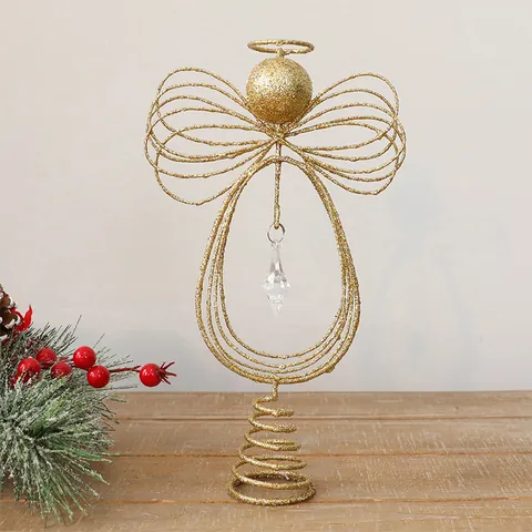 Iron Glitter Christmas Tree Topper Metal Angel Star Snowflake Tree Top Ornament For Holiday Party Home Decor Decoration