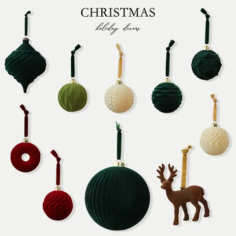 Flocked Christmas Ball Ornaments Vintage Velvet Decorative Hanging Baubles For Christmas Tree Holiday Party Home Scene Layout
