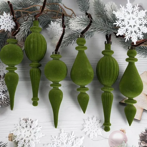 Vintage Flocked Velvet Christmas Ball Ornaments Irregular Finial Christmas Tree Hanging Pendant Decoration Velvet Rope Decorative Hanging Set for Holiday Wedding New Year Festive Home Party Decor