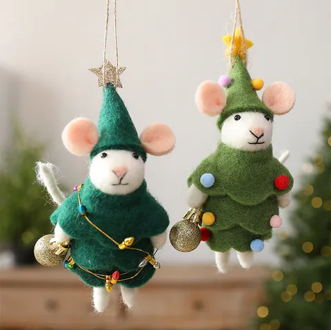 Handgemaakte Wollen Vilt Kerstmis Muis Ornament Feestelijke Kerstboom Hangende Decoratie Leuke Muis Figuur Voor Huis Feest