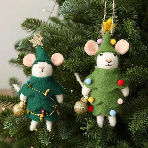 Handgemaakte Wollen Vilt Kerstmis Muis Ornament Feestelijke Kerstboom Hangende Decoratie Leuke Muis Figuur Voor Huis Feest