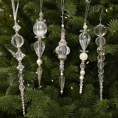 Transparent Acrylic Christmas Tree Hanging Ornaments Crystal Icicle Bead String Festive Home Decor Pendants