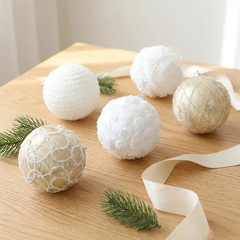 Weiße Champagner Gold Schaum Weihnachtskugeln Mit Pailletten Netz Rosenmuster Für Weihnachtsbaum Hängen Feiertag Deko