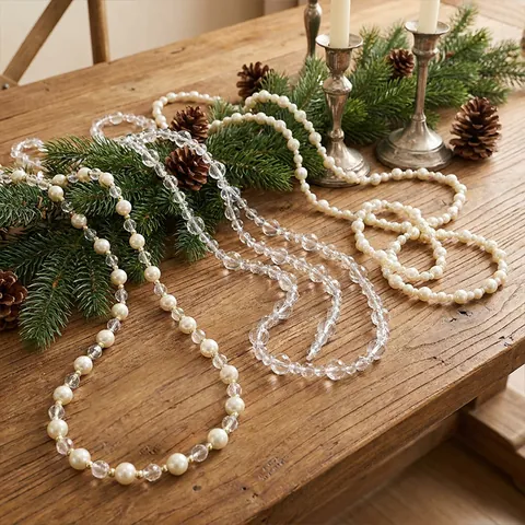 Ghirlanda di Perline in Perla Artificiale e Cristallo Decorazione Pendente per Albero di Natale Fai Da Te Festa