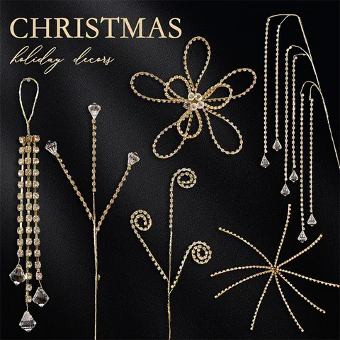 Décoration Suspendue de Sapin de Noël en Gemme Acrylique Branches en Strass pour Décoration DIY Maison Or Argent Fête de Noël