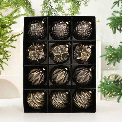 Vintage Antique Christmas Ball Ornaments Set 12Pcs Embossed Pattern Holiday Tree Hanging Pendants For Home Hotel Decoration