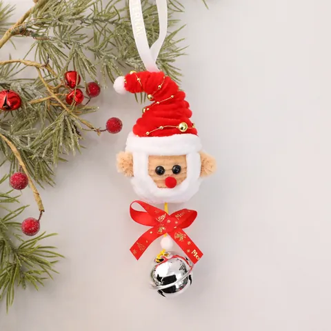 Handmade Pipe Cleaner Christmas Santa Claus Pendant And Mini Tree Ornaments For Festive Home Decor Satin Ribbon Metal Bell DIY Craft