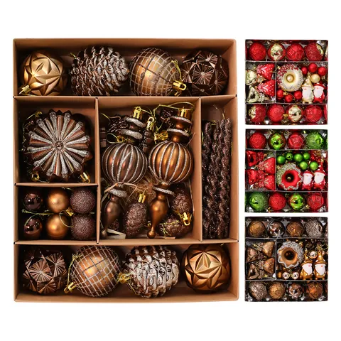 Set di Ornamenti Natalizi in Plastica per Decorazioni Albero Palline Glitterate Ciondoli Sagomati Puntelli per Scena Festiva