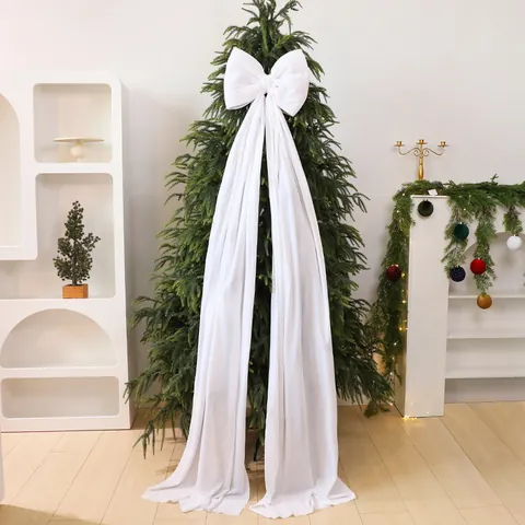 Large Christmas Velvet Bow Tree Topper Wine Red Festive Decor Luxury Hanging Ornament For Party Home Decoration New Year
