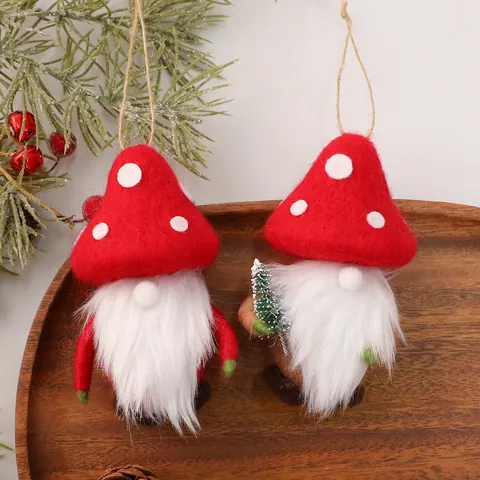 Handmade Wool Felt Christmas Gnome Ornament Mushroom Hat Faceless Old Man Hanging Pendant For Christmas Tree Holiday Decor