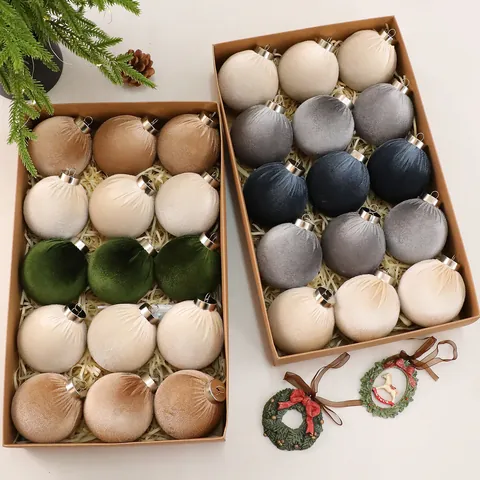 Luxury Velvet Christmas Ball Ornaments Set Flocked Xmas Tree Hanging Ornaments Decorative Holiday Balls For Home Wedding Party Decor