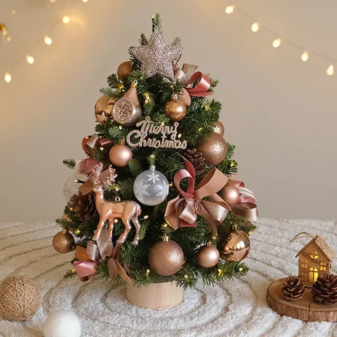 Desktop PE Christmas Tree with LED Lights Mini Snowy Desktop Decoration for Holiday Home Office Christmas Ornaments