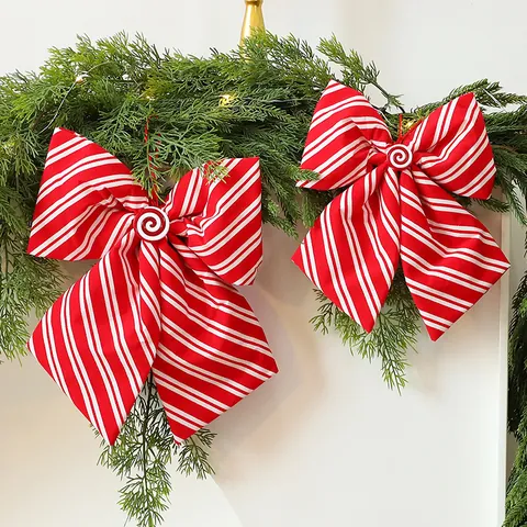 Kerst Rood en Wit Gestreepte Stof Strik Decoratie Grote Strik voor Kerstboom Ornament Feestelijke Party Home Scène Arrangement