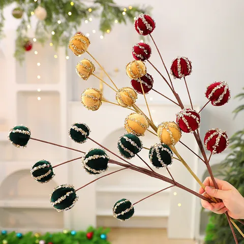 Rami Artificiali Di Bacche Di Natale Floccate Con Strisce Di Paillettes Glitter Per Decorazione Albero Di Natale Casa Festa Bouquet Di Fiori