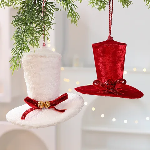 Mini Ornements Suspendus Pour Sapin De Noël Haut-De-Forme En Velours Tambour Décoratif Pendentifs Décorations DIY Pour Maison Fenêtre Fête