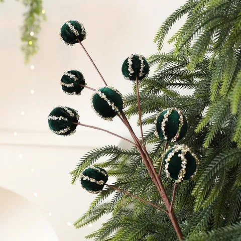 Rami Artificiali Di Bacche Di Natale Floccate Con Strisce Di Paillettes Glitter Per Decorazione Albero Di Natale Casa Festa Bouquet Di Fiori