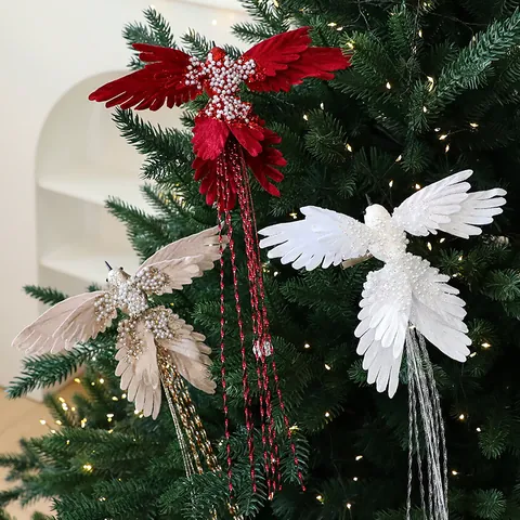 Artificial Hummingbird Christmas Tree Ornament With Artificial Pearl Glitter Bird Hanging Decor For Holiday Party Home Decoration