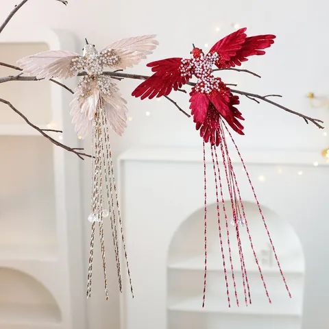 Artificial Hummingbird Christmas Tree Ornament With Artificial Pearl Glitter Bird Hanging Decor For Holiday Party Home Decoration