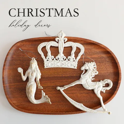 Vintage Christmas Tree Hanging Ornaments Retro Snowflake Reindeer Angel Crown Key Cross Mermaid Pendants For Holiday Decor
