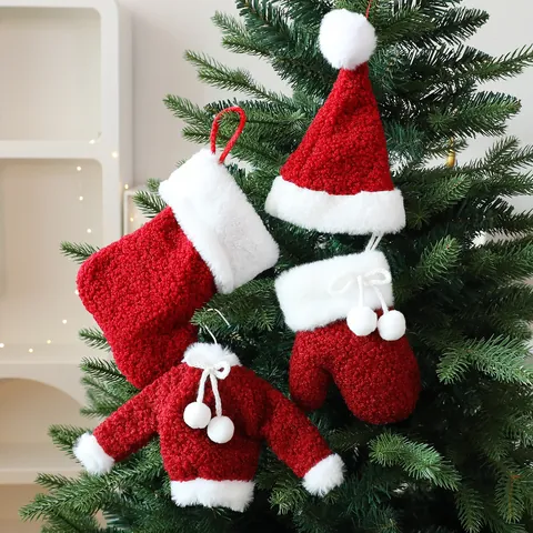 Christmas Plush Hanging Decoration Mini Sweater Sock Hat Glove Xmas Tree Window Ornament Home Party Holiday Accessory