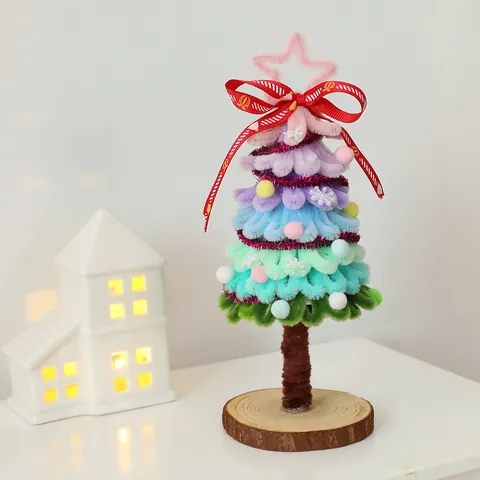 Mini Albero di Natale Fai-da-te Decorazione Nettapipe Ornamento da Tavolo Ghirlanda di Natale Fatta a Mano per Casa Tavolo Festa di Natale