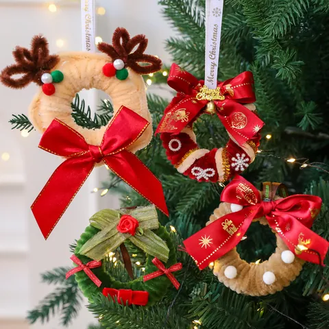 Ciondolo Ghirlanda Natalizia in Steli di Ciniglia Fatto a Mano Fai Da Te Fiocco Campanello Decorazione per Albero di Natale Casa Festa