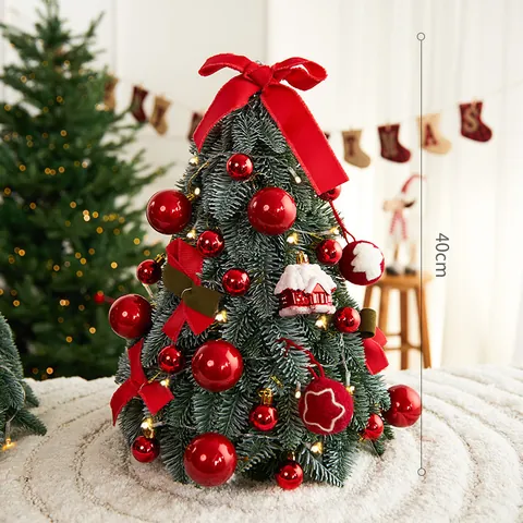 Mini Desktop Christmas Tree Set Artificial Noble Pine Tree With LED Lights And Ornaments For Home Office Table Decoration