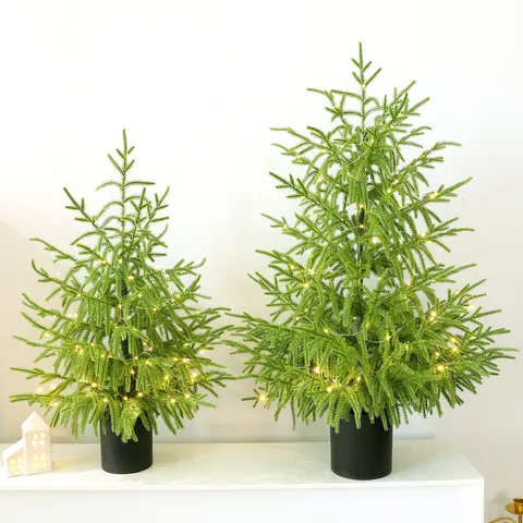 Realistic Norfolk Pine Artificial Christmas Tree PE Soft Glue Tabletop Christmas Tree For Hotel Mall Window Home Office Desktop Decoration Festive Green