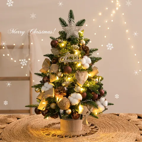 Mini Tabletop Christmas Tree With Warm LED Lights Snowy Pine Cone Berry Decoration Artificial Cedar Pine Tree For Christmas Table Home Office Window Decor