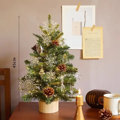 Beleuchteter Mini Weihnachtsbaum Für Tischdeko Künstliche Kiefernzapfen Kristall Schneeflocken Ornamente Holzsockel Festliche Deko