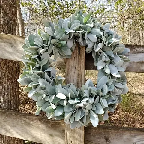 Artificial Lamb's Ear Wreath Farmhouse Flocked Greenery Wreath For Front Door Wall Wedding Spring Mother's Day Home Decor