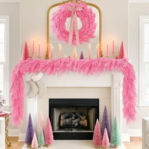 Pink Norfolk Pine Artificial Garland Realistic Pine Branches For Valentine Day Christmas Home Fireplace Stair Decor Pink Holiday Garland