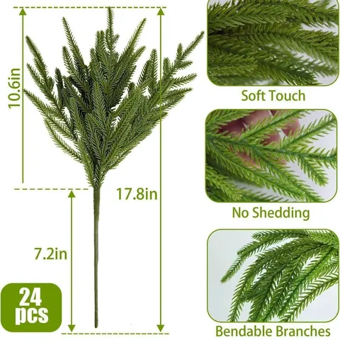 Ramo di Pino Norfolk Artificiale Stelo Verde per Decorazioni Natalizie Retro 13-Forche Ago di Pino Simulato Fai-da-Te