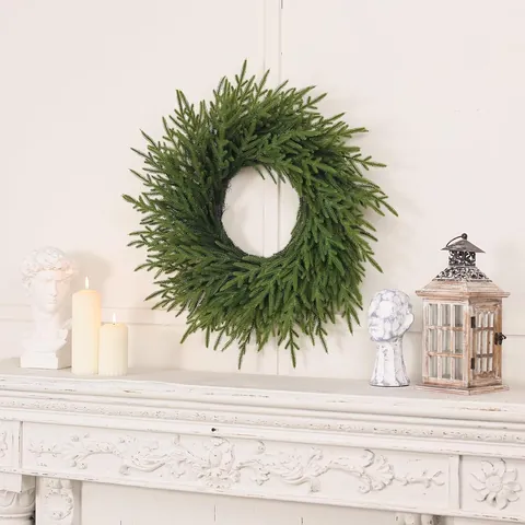 Ghirlanda di Natale in Pino di Norfolk 13 Forche Materiale PE Real Touch Decorazione da Appendere per Porta d'Ingresso