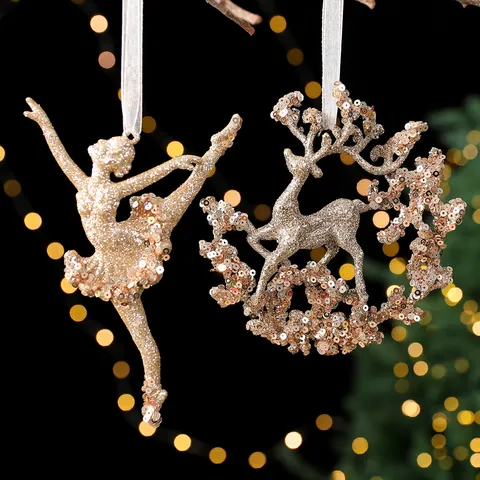 Exquisite Champagner Gold Weihnachtsbaumschmuck Pailletten Glitzer Acryl Hängeanhänger Für Weihnachtsfeier Hausdekoration Festliches Dekor