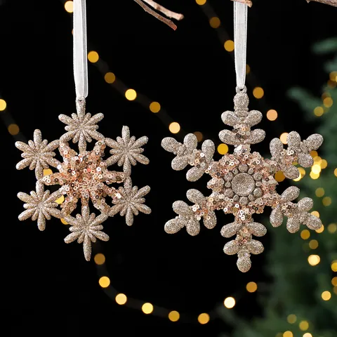 Exquisite Champagner Gold Weihnachtsbaumschmuck Pailletten Glitzer Acryl Hängeanhänger Für Weihnachtsfeier Hausdekoration Festliches Dekor